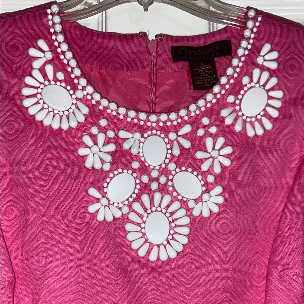 Chadwick’s Collection Pink Sleeveless Dress with White Floral Embellishments - Picture 3 of 6